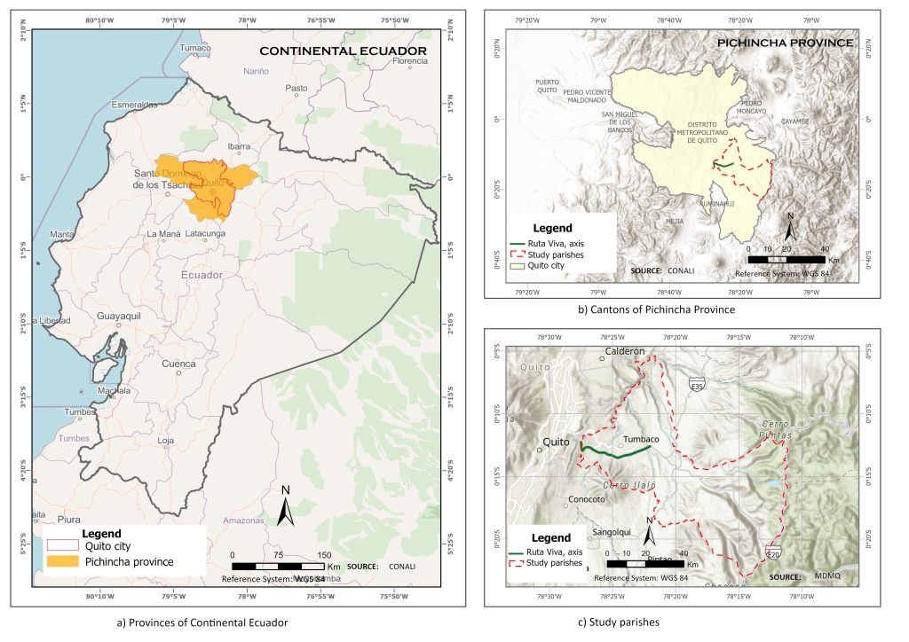 Figure 1 Ubicación área de estudio  Vinicio Moya Almeida  Universidad Hemisferios Ruta Viva Estudio Uhe Revela Impactos Urbanos En Parroquias Rurales De Quito